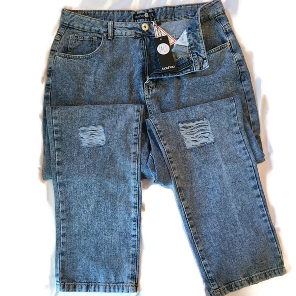 *SOLD* NEW Boohoo Blue Womens Plus 16 Tall Blue High Waist Mom Jeans Acid Ligh - Picture 2 of 12